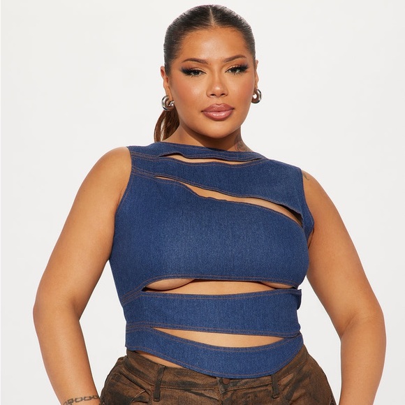 🆕 Fashion Nova Better Than Your Next Denim Top - Dark Wash 2X - Picture 3 of 6